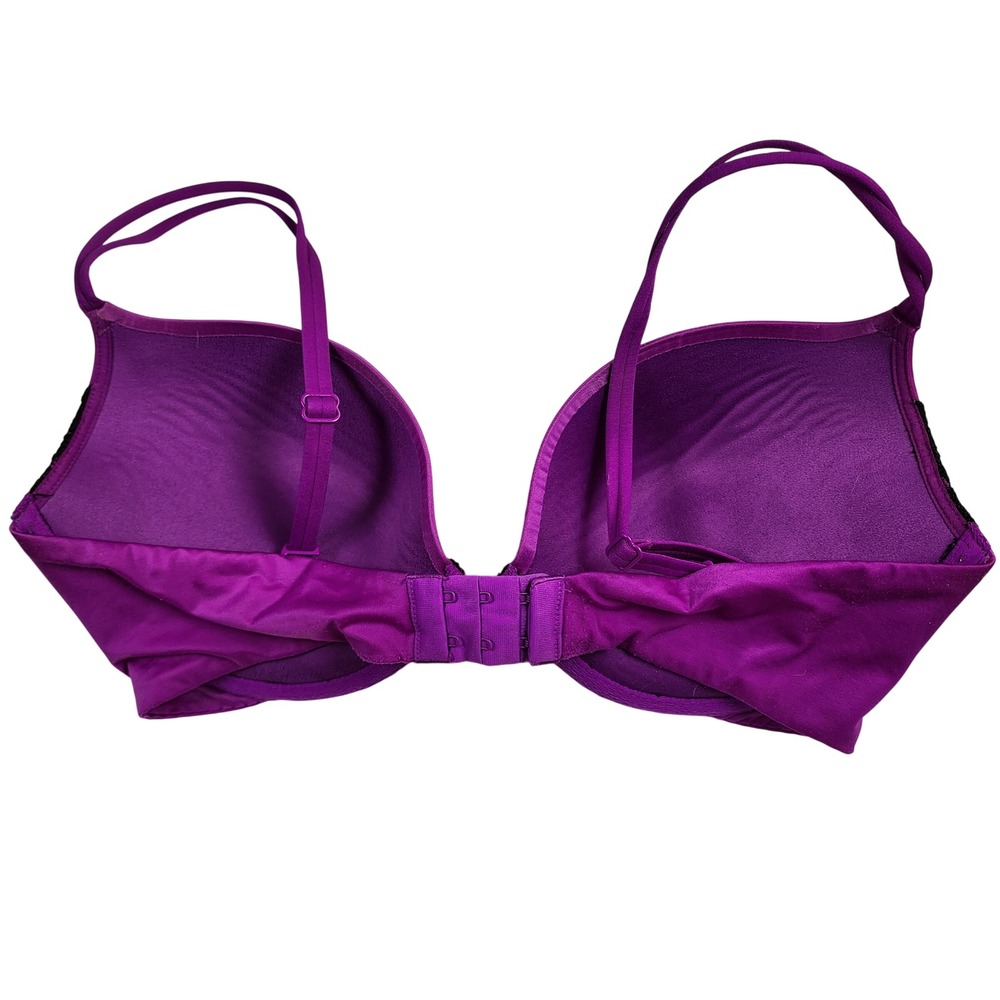 Purple Black Lace Push Up Bra Padded Underwire Adjustable Straps 34DD - Picture 2 of 4